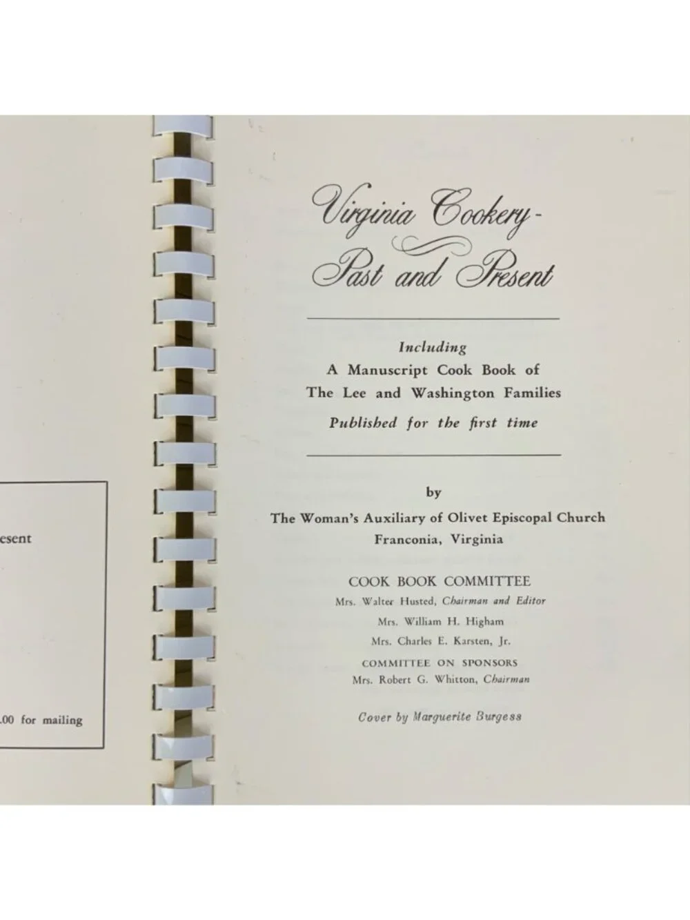 Virginia Cookery Past and Present Vintage Cookbook Olivet Episcopal Church 1982